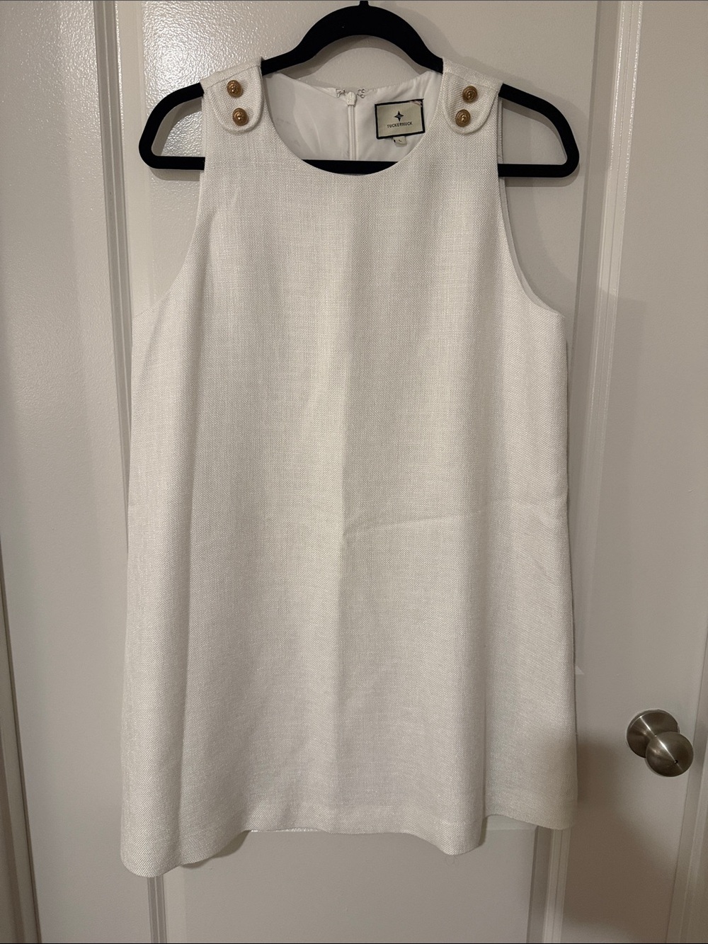 Tuckernuck White Mini Shift Dress with Gold Buttons